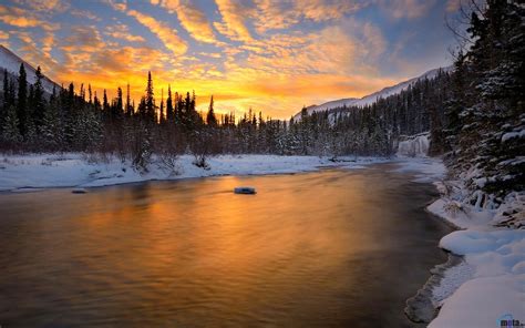 Mountain River Snow Winter Scenery High Quality Wallpaper Preview A0c