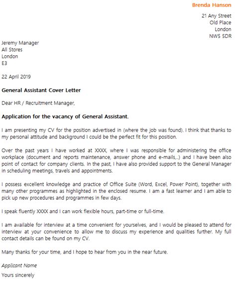 Frommer, i would like to be considered for the position of a legal assistant specializing in port regulatory law, which appeared in the seattle. General Assistant Cover Letter Example - icover.org.uk