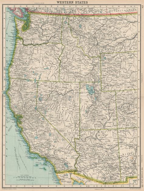 Pacific Usa Western States Bartholomew 1924 Old Vintage Map Plan Chart