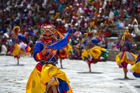 Bhutanese Cham Masked Dance Dancer Wear Tiger Mask Bhutan Editorial
