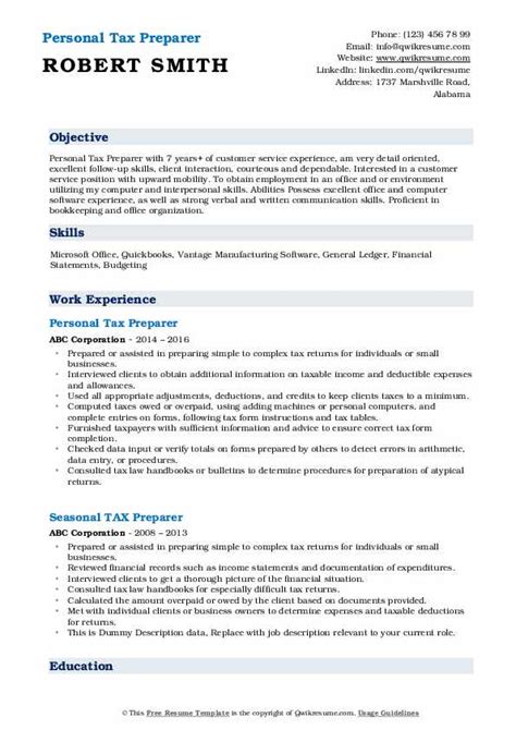 Tax Preparer Resume Sample Pdf My Tax