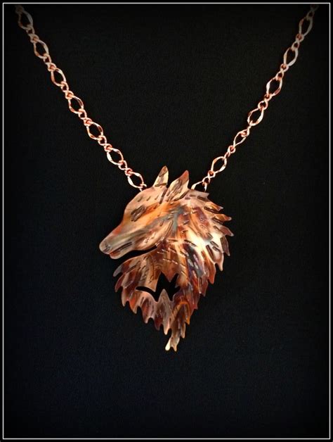 Wolf Necklace Wolf Pendant Wolf Jewelry Copper Flame Etsy Canada