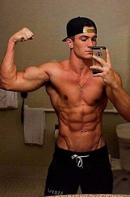 Shirtless Male Muscular Beefcake Body Builder Shower Flex Hunk Photo