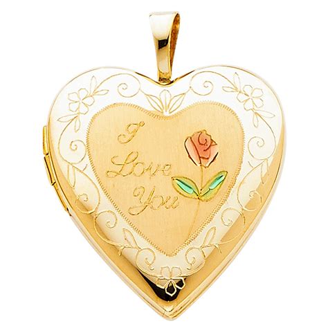14ky Flower Enamel Engraved Heart I Love You Locket Pendant Oropalace