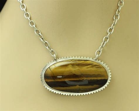 Buy Bold Tiger Eye Pendant Large Oval Brown Gemstone Silver Jewelry