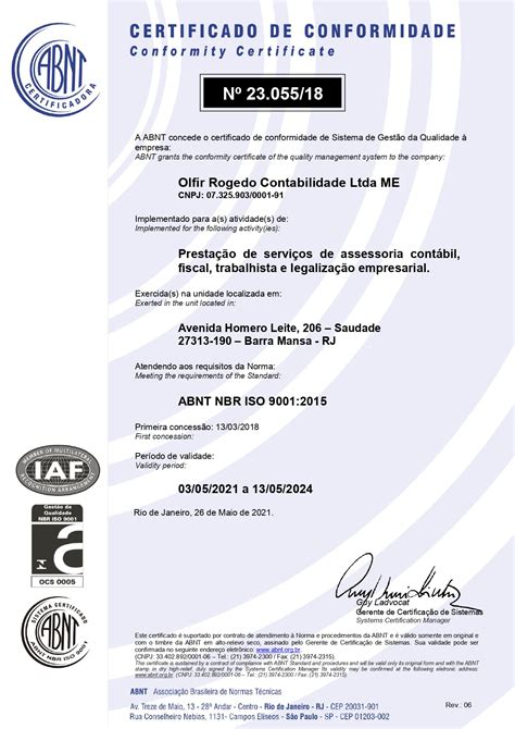 Somos Uma Empresa Com Certificação Iso 90012015 Olfir Rogêdo