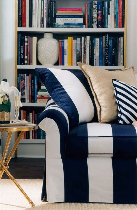 The Blue And White Bold Stripe Of Ralph Lauren Homes Bel Air Sofa