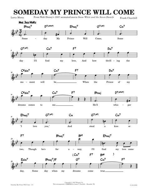 Someday My Prince Will Come Lead Sheet Key Of Bb Sheet Music For