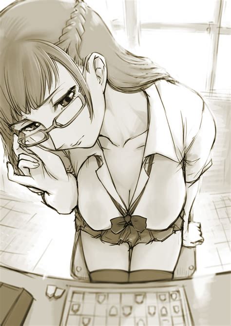 Ueyama Michirou Original Commentary Request 1girl Adjusting Eyewear Board Game Braid