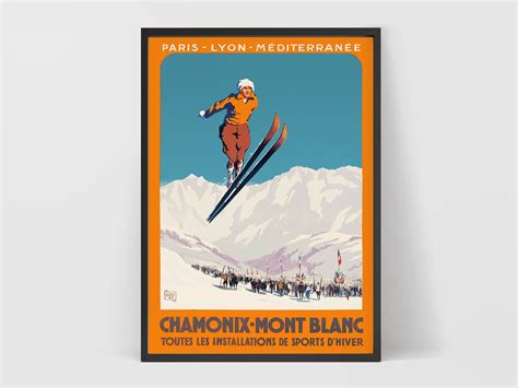 Chamonix Mont Blanc France Ski Vintage Travel Poster 1924 Digital