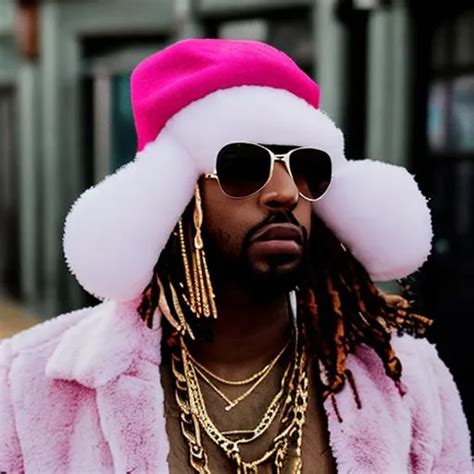 Rapper With Fluffy Hat Sunglasses Chains And Bubb Openart
