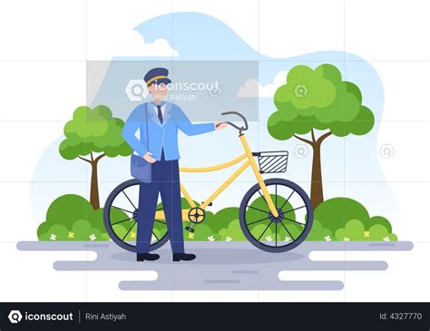 Best Premium Postman Standing With Cycle Illustration Download In Png