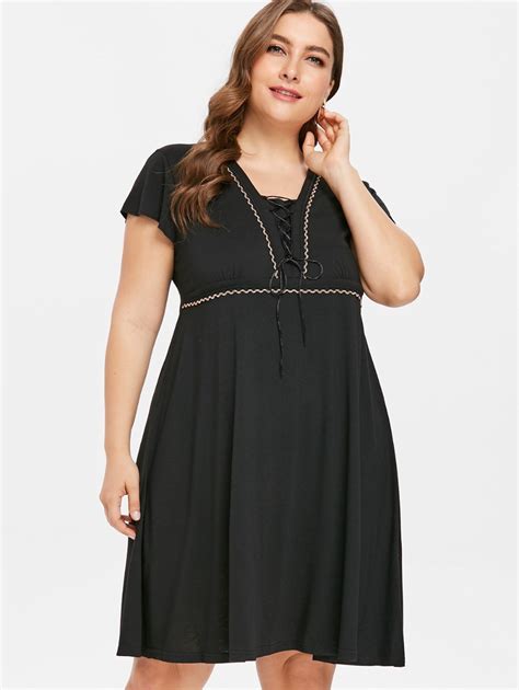 Maybe you would like to learn more about one of these? Plus Size 5XL Lace Up Knee Length Dress Women Short Sleeve ...