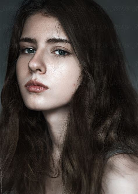 Portrait Of A Beautiful Brunette Close Up By Stocksy Contributor