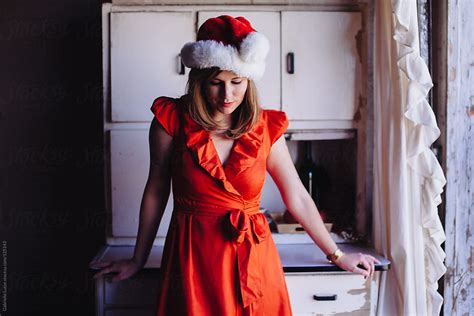 Pretty Girl In Santa Hat By Stocksy Contributor Gabrielle Lutze