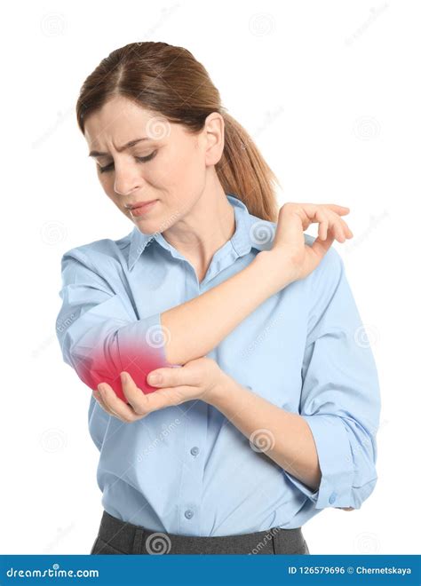 Mature Woman Suffering From Elbow Pain Stock Photo Image Of Caucasian
