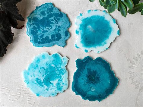 Set Of 2 4 Resin Coasters Turquoise Brown Dark Turquoise Etsy Resin