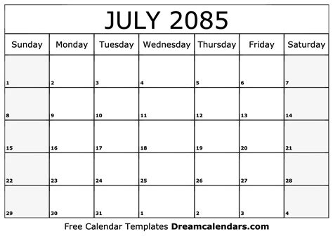 July 2085 Calendar Free Blank Printable With Holidays