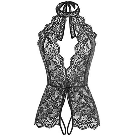 jual sexy lingerie bodysuits baju tidur wanita halter bodysuit lace a556 putih all size