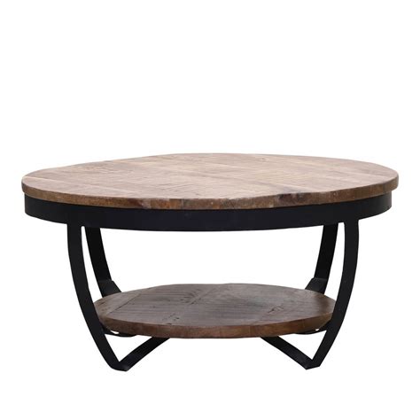 Farmhouse And Industrial Style Reclaimed Wood 2 Tier Round Coffee Table