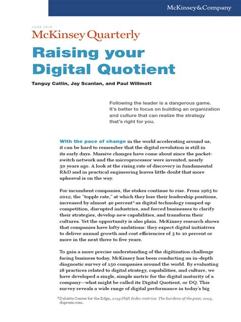 Raising Your Digital Quotient Mckinsey 2015 Pdf Strategic Management Innovation