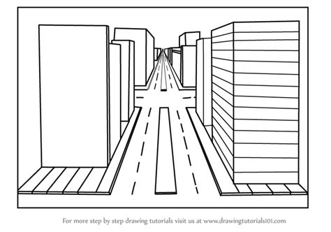 Draw the sliding doors by again using perspective lines. Learn How to Draw One Point Perspective City (One Point ...