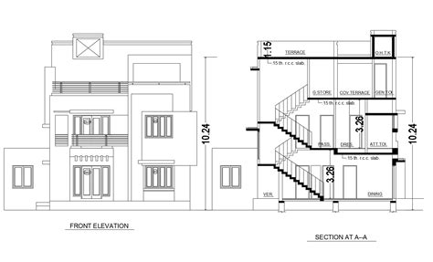 Architectural Design Of Bungalow With Elevation In Dwg File Stair My
