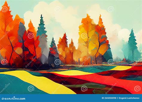 Beautiful Autumn Forest Landscape Artistic Effect Of Painting With