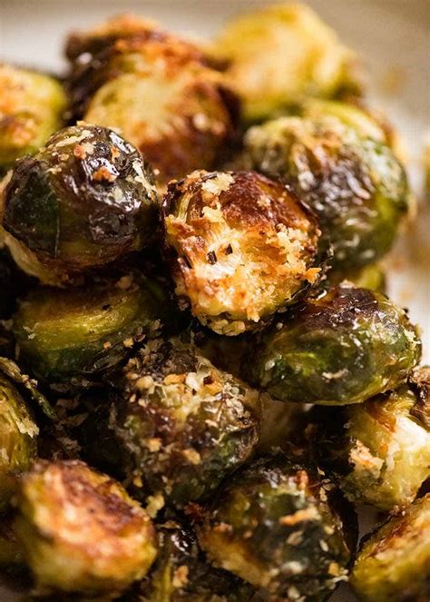 Crispy Parmesan Roasted Brussels Sprouts Addictive Recipetin Eats