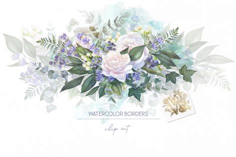 White Rose Border Clip Art Watercolor Floral Wedding Frame