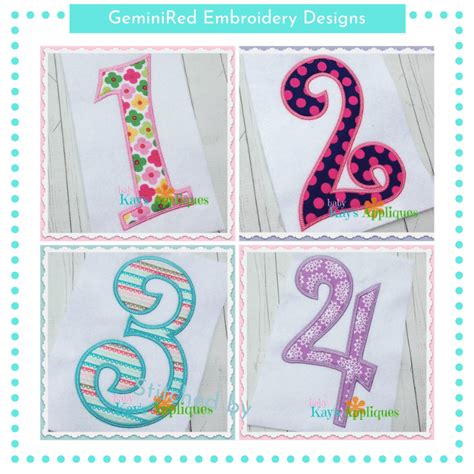 Swirly Appliqué Numbers Four Sizes Geminired Embroidery Designs