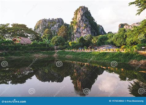 Landscape Image Of Limestone Mountains And Lake In Phitsanulok