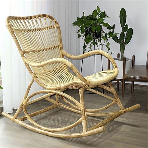 Rustic Style Patio Rocking Chair With Natural Rattan Weave Homary