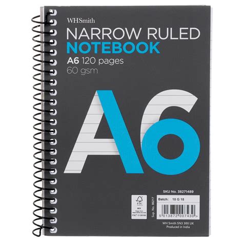 Whsmith Practical Narrow Ruled A6 Notebook Spiral Bound Contains 120