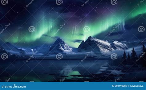 The Aurora Bore Lights Up The Night Sky Over A Mountain Range Stock