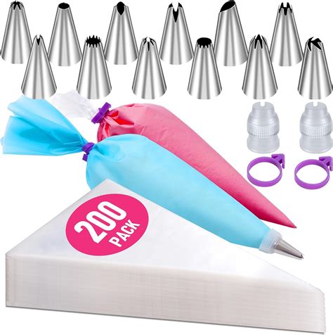 200pcs Piping Bags And Tips Set 12 Inch Pastry Bags Cakes Decorating Kit Supplies Icing Bags