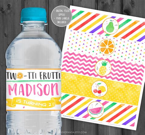 Tutti Frutti Water Bottle Labels Editable Sweet One Water Bottle Labels