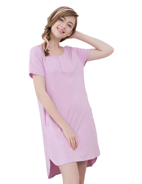 Ladies Summer Short Sleeved Nightdress Round Neck Large Loose Comfortable Cotton Nightgown For