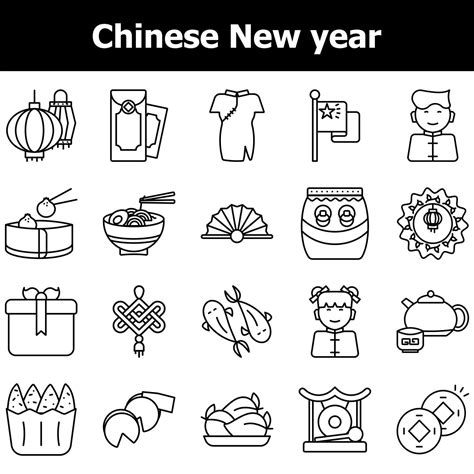 Illustration Of Chinese New Year Icons Set In Stroke Style 24935592