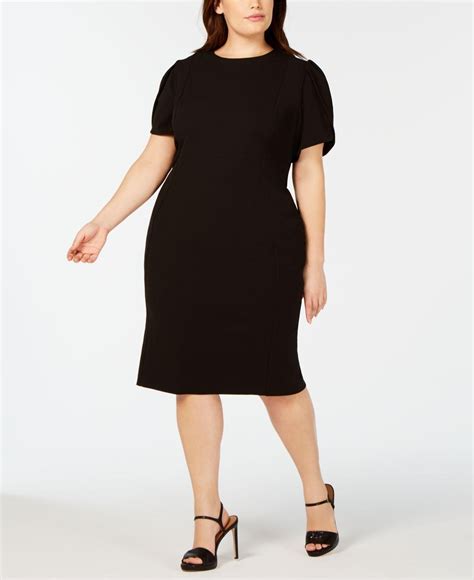 Calvin Klein Synthetic Plus Size Puff Sleeve Sheath Dress In Black