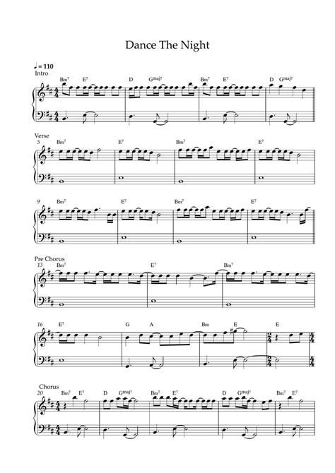 Dua Lipa Dance The Night Easy Piano Sheet Partitura By Pianella Piano
