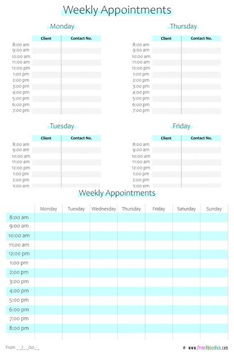 Free Printable Weekly Appointments Planner Template Sheet Pdf