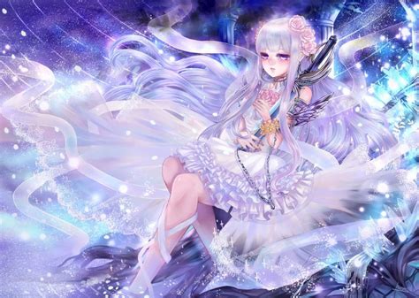Chain Dress Haruci Long Hair Original Purple Eyes Sword Tears Weapon