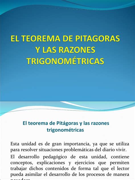 El Teorema De Pitagoras Y Las Razones Trigonométricas Pdf