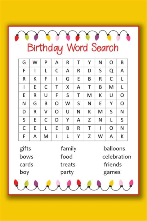Birthday Party Word Search Printable Printable Word Searches