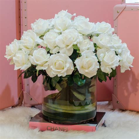 Very Large White Real Touch Rose Cylinder Arrangement Flovery