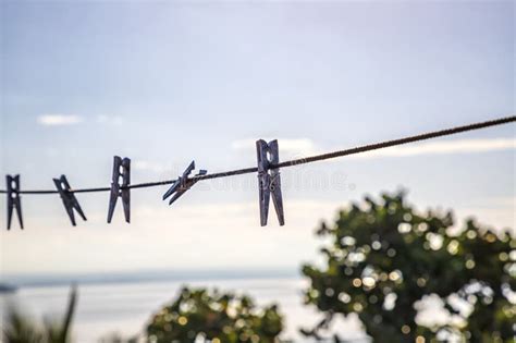 Clothespins Holding Laundry On The Drying Line Stock Image Image Of