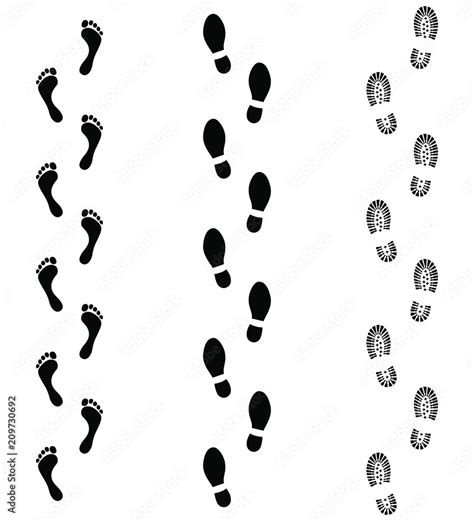 Set Symbols Footprints Humans Human Foots Trails Black Signs Isolated