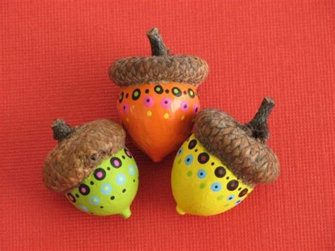 Funky Painted Acorns In 2023 Acorn Painting Acorn Crafts Acorn