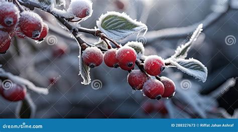 Snowberries In Frost Vignette Effect Dark Fantasy Atmosphere Stock